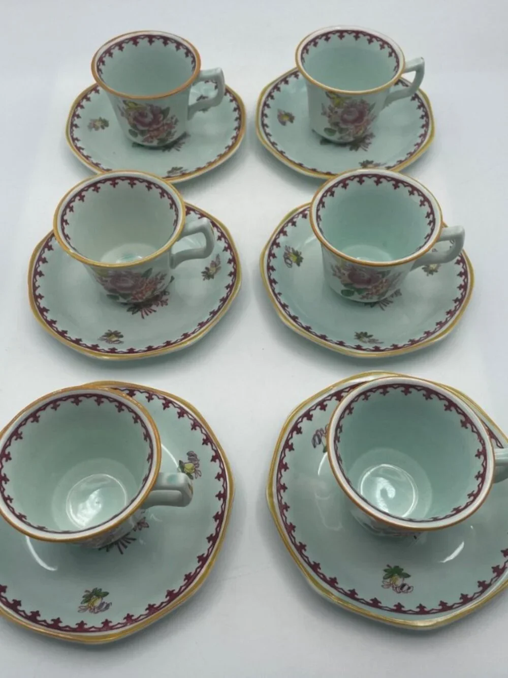 Lot of 6 Adams Calyx Ware Chelsea Sprays Cups and Saucers Red Fleur de Lis